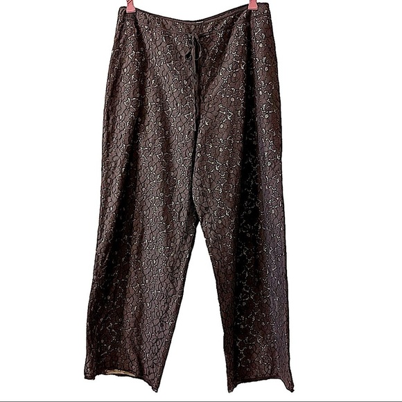 𝅺LOVELY by Mitchell Gross Cropped Brown Cotton Lace Lined Pants Size 14 - Picture 1 of 6